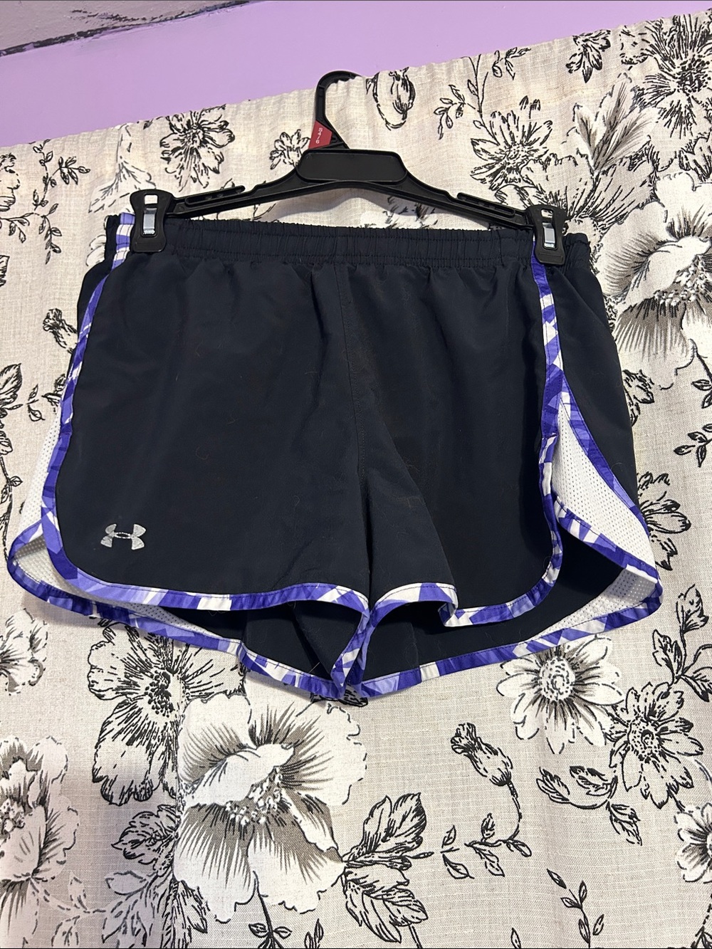 Under Armour Black Athletic Shorts with Purple Trim